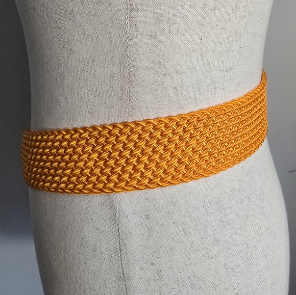 Ralph Lauren New Orange Woven Knit Gold Double O-ring Wide Buckle Belt Medium - Picture 7 of 9